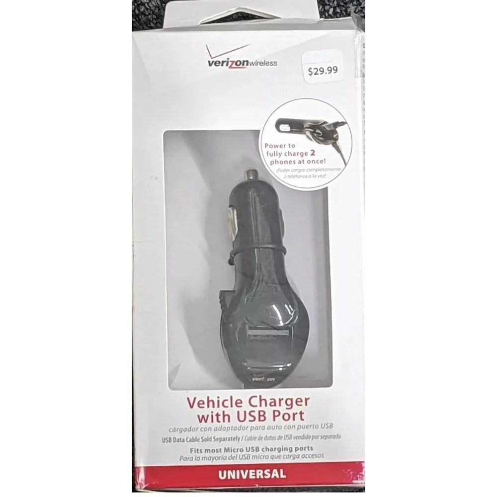 Verizon Wireless Vehicle Charger w/USB Port Universal Charge 2 Phones at Once
